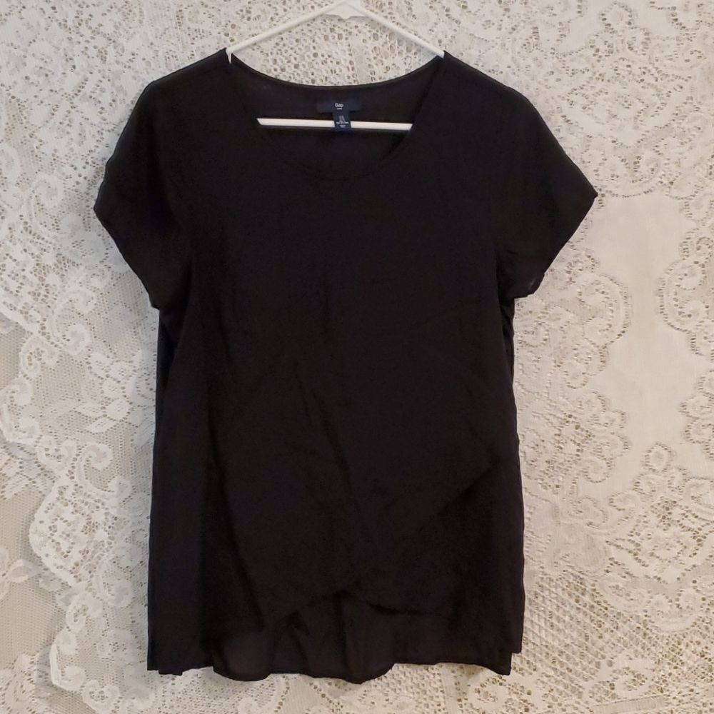 GAP Black Viscose Wrap Front Short Sleeve Blouse Top - Women's Small - Picture 10 of 14